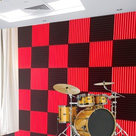 52 Pack Black red 1" x 12" x 12" Acoustic Wedge Studio Foam Sound Absorption Wall Panels