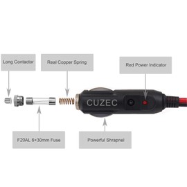 Cuzec - Cable divisor para encendedor de cigarrillos de coche de 1 a 2 AWG de 12 V / 24 V, adaptador de cargador de alimentación de 2 vías resistente al agua