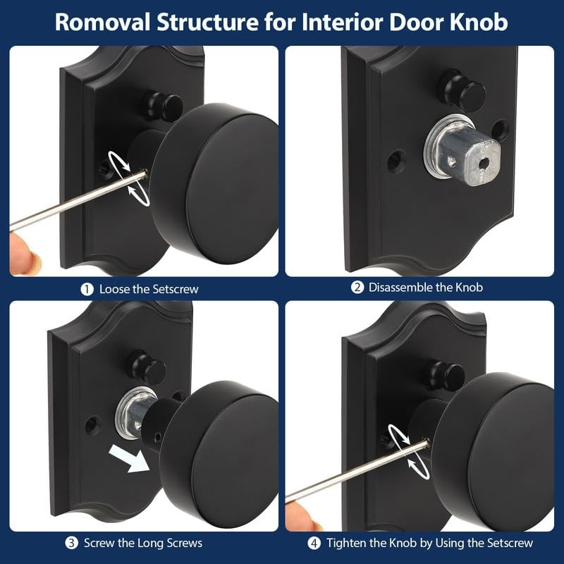 Orger Black Door Knobs Interior, Zinc-Alloy Matte Black Door Knob