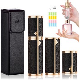 Mini Atomizador Perfume, Porta Perfume para Viaje, Perfumeros de Bolsillo Rellenables, Perfumero Recargable con Funda y Adaptadores (Negro)