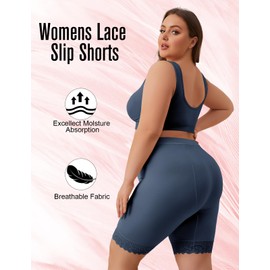 Zimi Collection 4Pack Plus Size Womens Slip Shorts for Under Dresses Anti-Chafing Lace Trim Boyshorts Mid Thigh Underwear Panties L-4XL 2Skin+2Navy XL