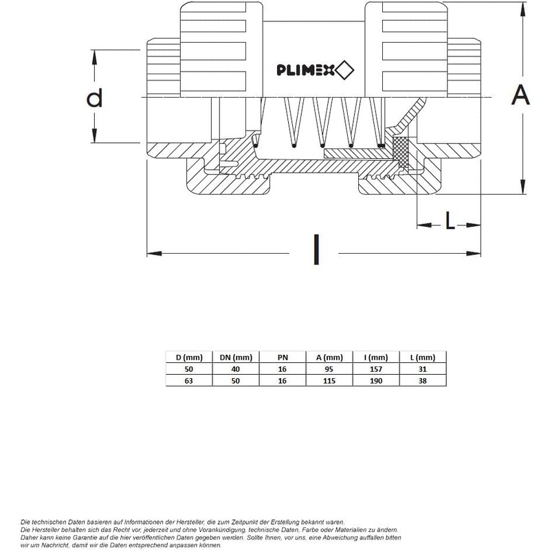 Generisch Plimat PVC Check Valve Transparent 50 mm