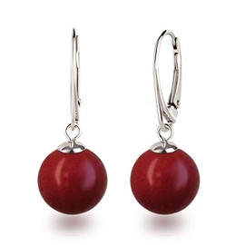 Schöner-SD 925 Silver Pearl Earrings with 12 mm Round Beads, Sterling Silver, Pearl
