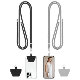 COCASES Crossbody Phone Lanyard Strap with Patch, Adjustable Nylon Neck Strap Necklace Phone Compatible with Most Smartphones (Black & Grey)