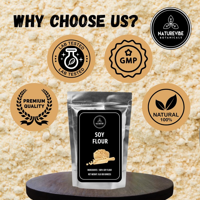 Naturevibe Botanicals Defatted Soy Flour 5 lb | High-Protein, Low-Fat