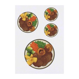 4 x 'Roast Dinner Plate' Temporary Tattoos - Water Resistant, Skin-Safe, Non-Toxic Transfers, Mixed Sizes (TO00074792)