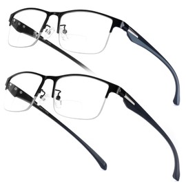 SKYOAK 2 Pack Mens Premium Bifocal Reading Glasses, TR90 Temples Blue Light Blocking Near/Far Dual-use Computer Readers Anti UV/Eye Strain Quality Half Frame Eyeglasses for Men, 1.75x