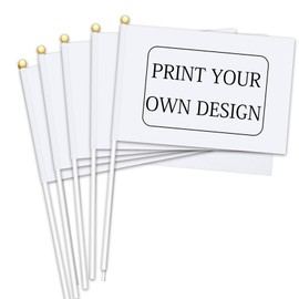 MR.R 36 Pieces Sublimation Blanks Polyester White Small Mini Banner Garden Flag DIY on Sticks Hand Held Miniature Flags for Party and Birthday