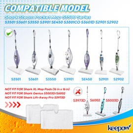 KEEPOW Steam Mop Replacement Pads 5 Pack Compatible with Shark S3500 Series S3501 S3601 S3550 S3901 SE450 S3801CO S3601D S2901 S2902 Steamer Pocket Mops Washable Microfiber for All Hard Floors Cleaner