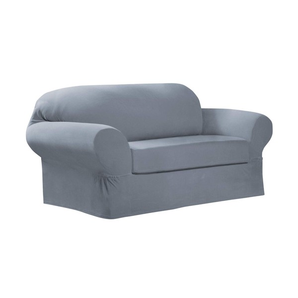 MAYTEX Collin Stretch 2 Piece Loveseat Furniture Cover Slipcover, Blue