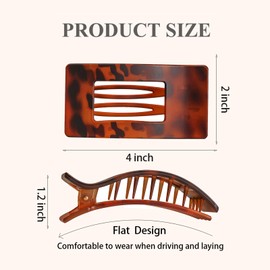 Lahnie 4 PCS Flat Hair Clips, Large Flat Claw Clips for Women Girls, Strong Hold French Hair Clips for Thick Thin Hair, Stylish Classic Hair Barrettes(Tortoise)