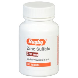RUGBY LABORATORIES Rugby Zinc Sulfate 220 mg Tablets - Made with Zinc Sulfate Heptahydrate - Dietary Supplement - 100 Tablets