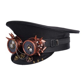 COSDREAMER Women's Burning Man Hat Festival Military Captain Hats (2 Goggles) Black