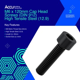 Accu - M6 x 120mm Cap Head Screws (DIN 912) - High Tensile Steel (12.9) (Pack of 6)
