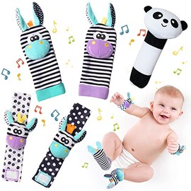 ZOCONE Baby Rattle Socks Toys Set with Wrist Rattle Toys for Babies 0-6 Months, Cute Animal Baby Rattles & Strap Wrist Socks - Infant Sensory Toys Gift for 0-6 Month Babies Boy Girl