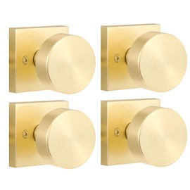 newliplace 4 Pack Gold Dummy Door Knobs Interior, Brushed Brass Dummy Door Knobs for Closet Doors and Bifold Doors, Heavy Duty Modern Square Dummy Door Handle, Satin Brass