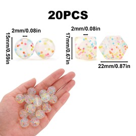20PCS Confetti Round Loose Silicone Beads, 15mm Polka Dot Hexagon Silicone Spacer Beads, Colorful Rubber Beads Bulk for Keychain Necklace Bracelet Lanyard Jewelry Making Accessories DIY Handicrafts