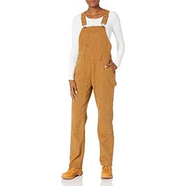 Dickies Women's Duck Double Front Bib Overalls, Rinsed Brown Duck, L