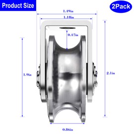 2-Pack 2" Stainless Steel U-Groove Pulley Wheel, Heavy Duty Caster Wheel Track Sliding Gate Roller, 880lbs Load Bearing for Swing Sliding Gate