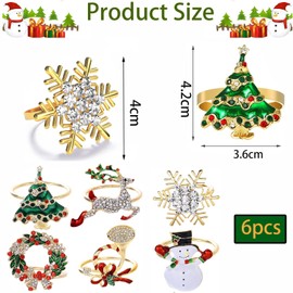 Christmas Napkin Rings Set, 6 Pieces Napkin Rings Holder Set, Napkin Holder, for Christmas, Thanksgiving Party, Wedding, Table Decoration