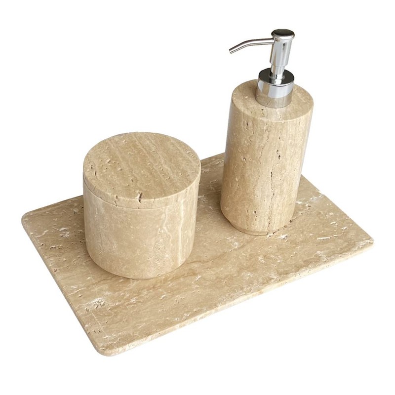 StonePlus Natural Marble Beige Travertine Tray, Pastry Cheese Tray, Dessert