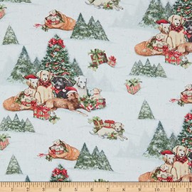 Springs Creative Christmas Dogs White, Fabric by The Yard