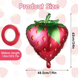 10 PCS Strawberry Foil Balloons, Strawberry Party Decorations, Reusable 19*24inch Strawberries Themed Balloons for Wedding, Strawberries Birthday Supplies, Baby Shower Parties (With 1 Roll Red Ribbon)