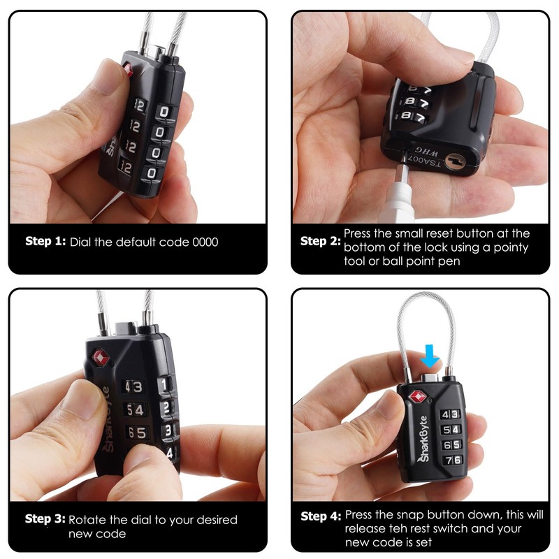 SharkByte TSA Suitcase Locks - 4 Digit Security Travel Combination
