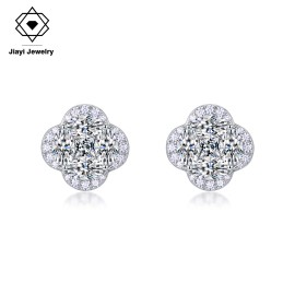 3.6 CTW S925 Sterling Silver Four Leaf Clover Moissanite Stud Earrings, D Color VVS1 Cluster Lab Created Diamond EarringsColor: Silver