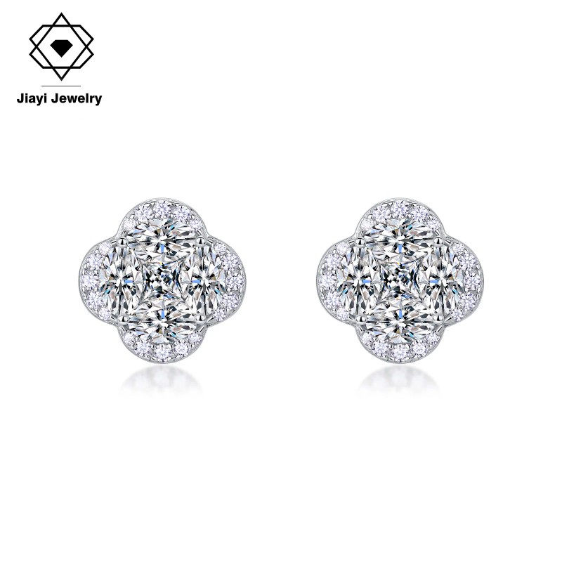 3.6 CTW S925 Sterling Silver Four Leaf Clover Moissanite Stud