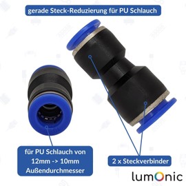 Lumonic I PU Hose Connector Reduction I 12 mm -> 10 mm I Straight I Quick Release I Compressed Air Reduction I Hose Reduction I Pneumatic
