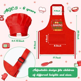 R HORSE 2Pcs Christmas Kid Apron and Chef Hat Set, Xmas Red Adjustable Children Red Kitchen Apron, Dress up Role Play Chef Toy Cooking Baking Painting Training Kits for Kids Birthday Christmas Gift