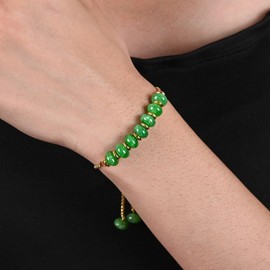 Gempires Green Jade Rondelle Beads Bolo Bracelet for Women, 14k Yellow Gold Plated Green Beaded Jewerly, Adjustable Bracelets, Jewellery for Women, Gift for Her
