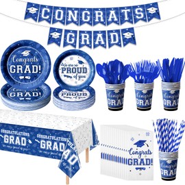 Graduation Party Supplies Congrats Grad Plates and Napkins Set Disposable Paper Plates Napkins Tablecloth Banner Cups Knives Spoons Forks for Class of 2024 Graduation Party Decorations Serve 25 (Red)
