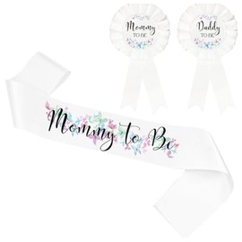 PATICARRY Rainbow Butterfly Mom to Be Sash and Daddy to Be Tinplate Badge Pins for Baby Shower, Welcome Baby Boy or Girl Gender Reveal Decorations, New Mom Gifts for Baby Celebration.