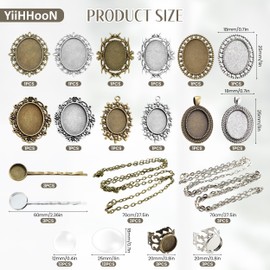 54 Pcs Pendant Trays Kit, 16 Styles Bezel Pendant Trays, Include Brooch Pendant Blank Rings Base Hairpins Bezel Trays with Glass Dome Cabochons for Jewelry Making Kit Adult Craft