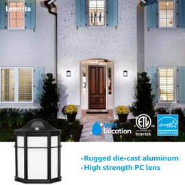 LEONLITE LED Wall Sconce Light Dusk to Dawn Sensor Outdoor, 14W (80W Eqv.), 1050lm, 5000K Daylight, Vintage Lantern Light Fixtures for Patio, Flush Exterior Porch Mount, Energy Star & ETL Listed