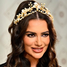 Kilshye Flower Wedding Crowns and Tiaras Gold Leaf Headband Pearl Bridal Hair Accessories for Women