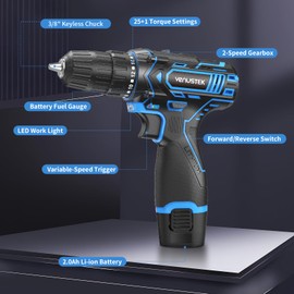 VENUSTEK Cordless Drill Set 12V Power Drill with Battery and Charger, 2-Speed Electric Drill with 3/8" Keyless Chuck