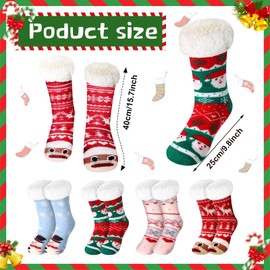 Jeyiour 4 Pairs Christmas Slipper Socks Women Fleece Lined Socks Xmas Warm Fuzzy Socks for Girls Christmas Gifts(Warm Style)