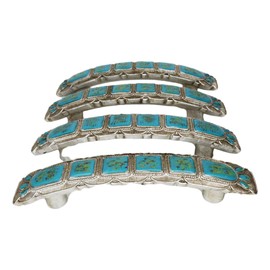 Ebros Gift Set of 4 Rustic Southwestern Silver Turquoise Boho Western Vintage Sculpted Resin Drawer Cabinet Door Furniture Bar Pulls 9" Long