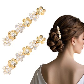 AMCAMI 2PCS Rhinestone Hair Clips,Gold Wedding Hair Clips For Women，Fancy Gold Hair Barrettes For Bridal Bridesmaid Prom