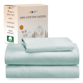 California Design Den Soft 100% Cotton Sheets Twin-XL Size Bed Sheet Sets with Deep Pockets, Extra Long Twin Sheets with Sateen Weave, Cooling Sheets (Seafoam)