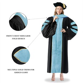 Happy Secret Doctoral Graduation Gown Set with 8-Sided Tam & Hood, Deluxe PhD Regalia with Velvet Trim and Gold Piping