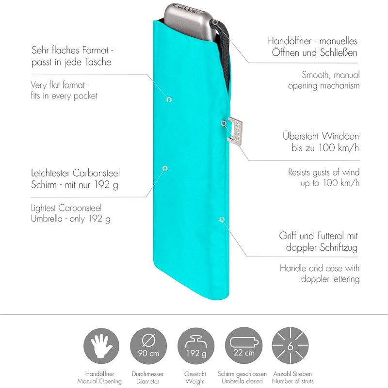 Doppler Women's Pocket Umbrella Carbon Steel Mini Slim UV Protection