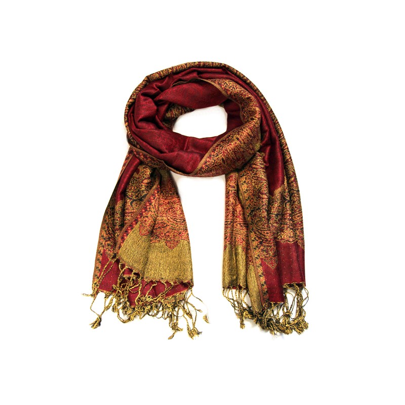 Sakkas Border Pattern Layered Reversible Woven Pashmina Shawl Scarf Wrap