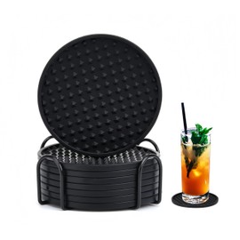 8Pcs Silicone Coasters Set with Holder, Heat Resistant Coasters with Grooved Design Non-Slip Cup Mat for Drinks, Coffee, Beer, Tabletop Protection Pad (Black)