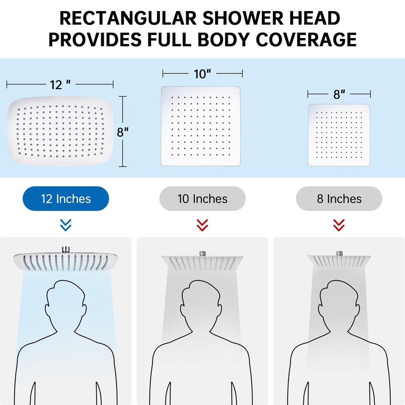 G-Promise All Metal 12 Inch Shower Head with Massage Mode