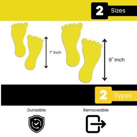LiteMark Removable Barefoot Footprint Stickers – Large 9-Inch Yellow Vinyl Decals – Matte Finish, Easy Peel & Stick – Pack of 4 Pairs – Event & Floor Directional Markers