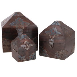 GURU SHOP Turret Treasure Chest, Wooden Box, Jewellery Box - Model 1, Brown, Size: Small (12 x 11 x 11 cm), Tins, Boxes & Caskets